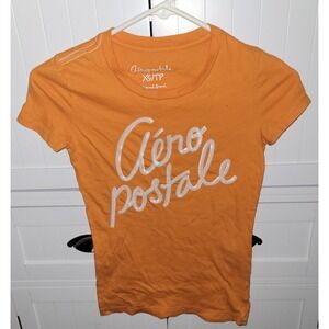 Aeropostale Orange Sequin Script Logo Graphic T-Shirt XS 3399AU13 Short Sleeve
